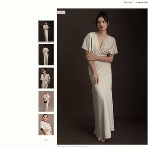 BHLDN Leila Deep-V Flutter-Sleeve Satin A-Line Gown Champagne